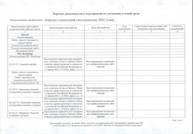 Перечень рекомендуемых мероприятий по улучшению условий труда, 2017 г., стр. 1